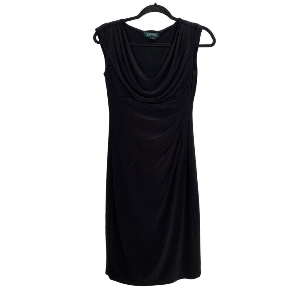 Lauren Ralph Lauren Classic Black Sleeveless Side Ruched Scoop Neck Dress Size 4
